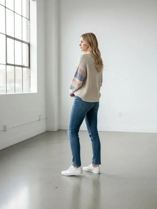 Sisstrevolution Cable Knit Sweater XS – Cozy Surf‑Inspired Striped Sleeves - Picture 2 of 7